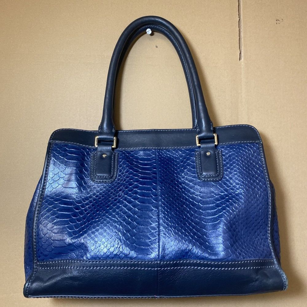 Cole‎ Haan Blue/Black Alligator Snake Skin Style Purse Hand Bag VERY NICE - Picture 7 of 12